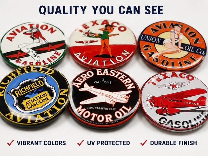 6 Aviation signs, Pin-back buttons or Magnet Buttons. Several sizes/styles available