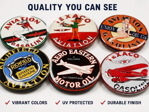 6 Aviation signs, Pin-back buttons or Magnet Buttons. Several sizes/styles available