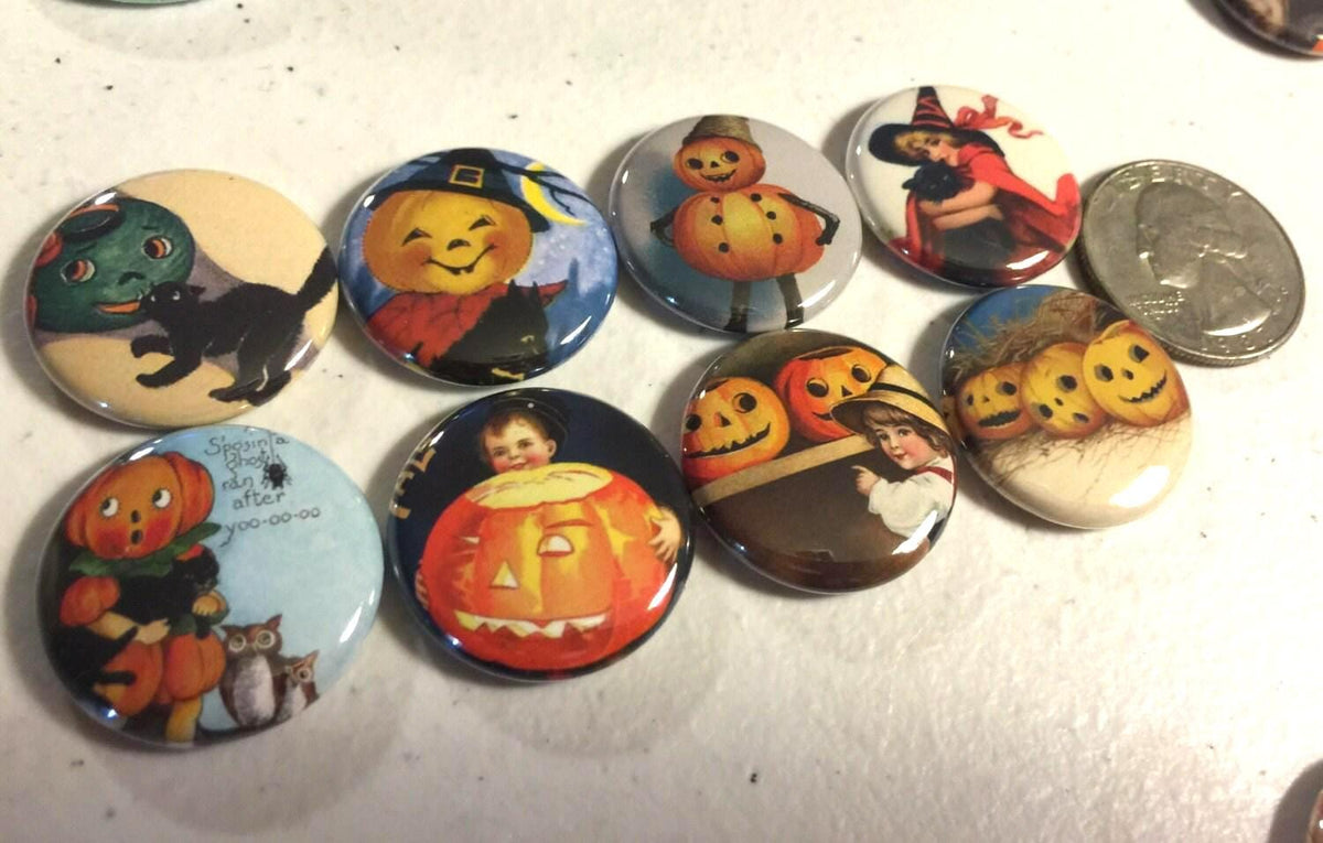Vintage Halloween Fridge Magnets: 1.5" Pinback Set