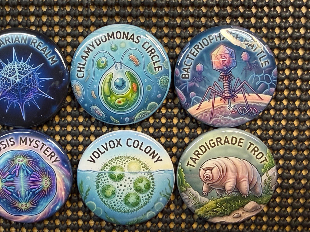More Micro Wonders: Colorful Microorganism Button or Magnet Set (Set of 8)