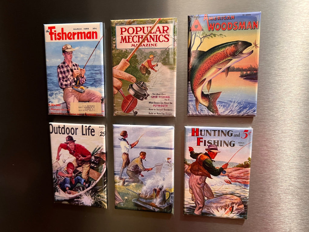 Vintage Fishing Fridge magnets or pinback buttons  2x3 inch Vintage Frog Pictures
