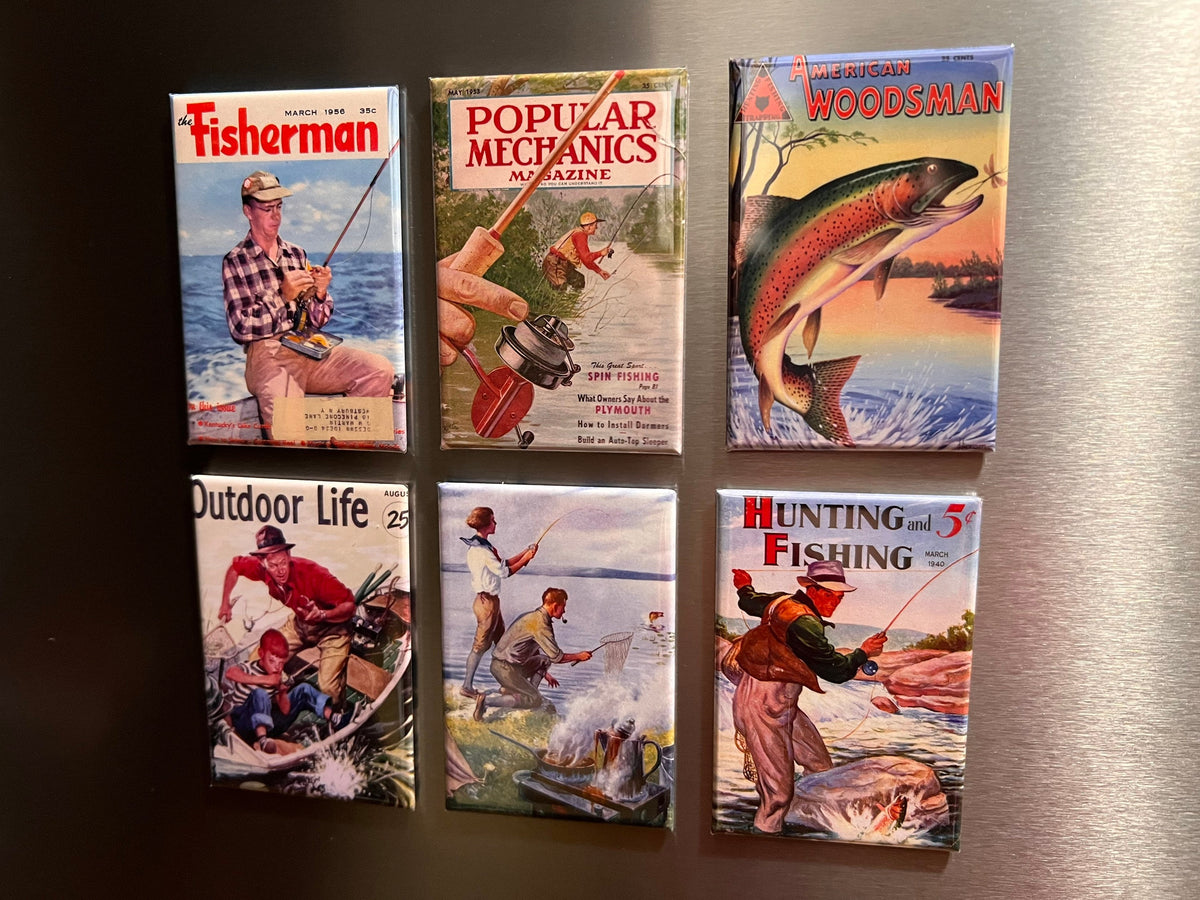 Vintage Fishing Fridge magnets or pinback buttons  2x3 inch Vintage Frog Pictures
