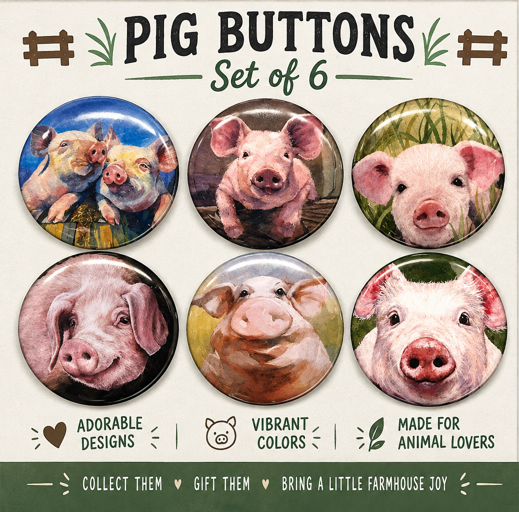 Pig Buttons: Choose Magnet, Pinback, Keychain & More