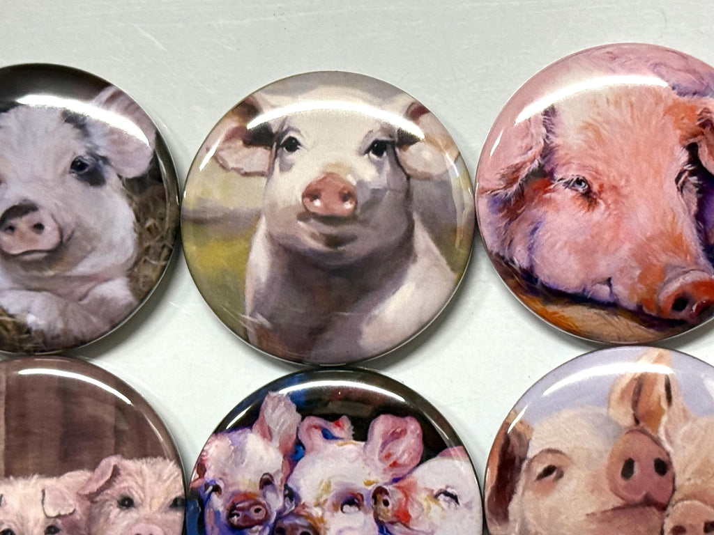 8 Cute Pig buttons, available as pinback, flatbacks, magnets etc. Several button sizes to choose from.