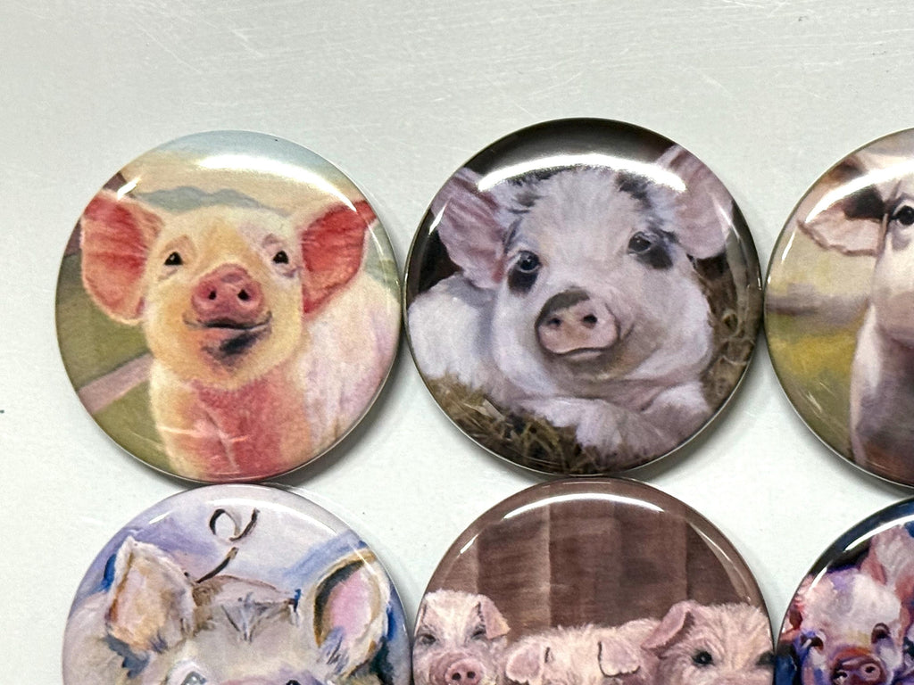 8 Cute Pig buttons, available as pinback, flatbacks, magnets etc. Several button sizes to choose from.