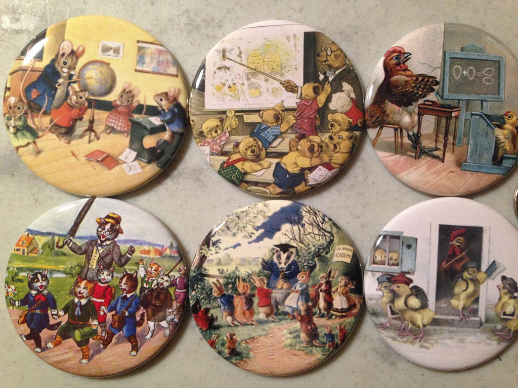 Animals at School Pinback Buttons or Magnets - Set 2
