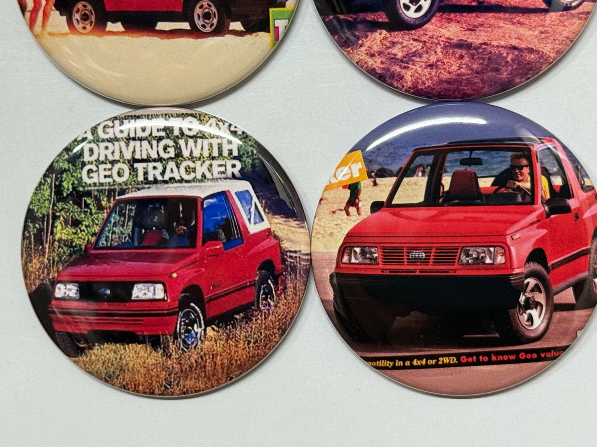 Geo Tracker 2 Door Buttons: Fridge Magnets, Pinbacks, Flatbacks