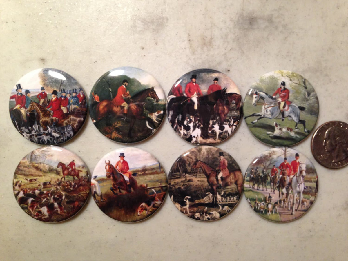 8 Fox Hunting, Equestrian, Hound dog Fridge Magnets, Flatback (no Magnet) or Pinback button