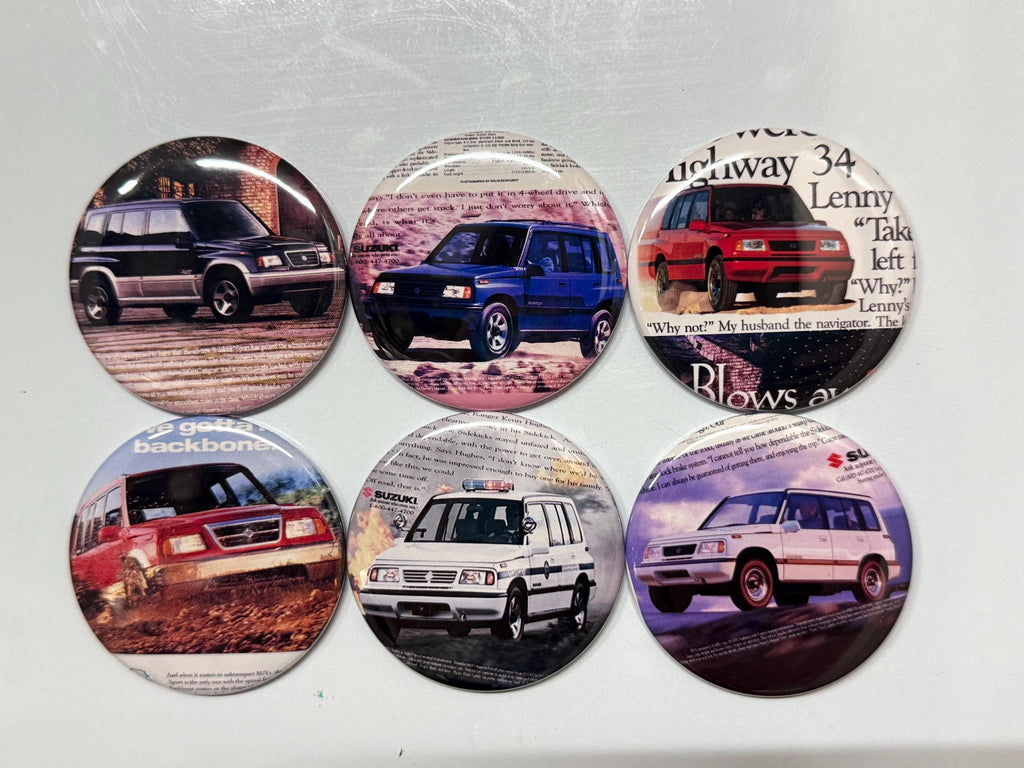 6 Suzuki Sidekick Sport, Fridge magnets, pinbacks or flatbacks. Several sizes to choose from.