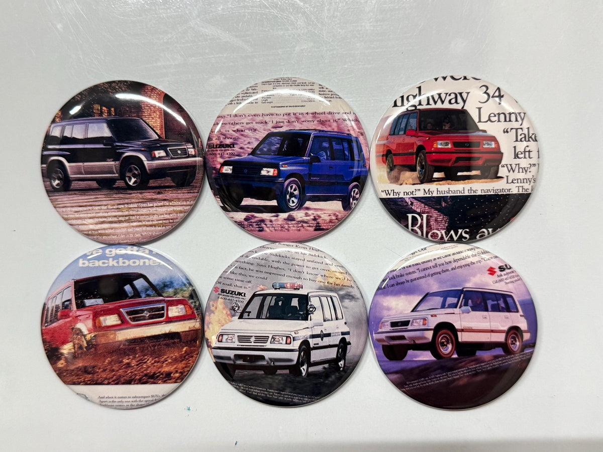 6 Suzuki Sidekick Sport, Fridge magnets, pinbacks or flatbacks. Several sizes to choose from.