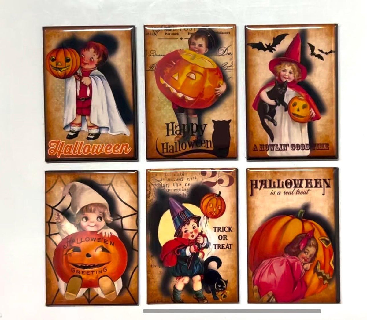 6 vintage halloween fridge magnets size 2x3"