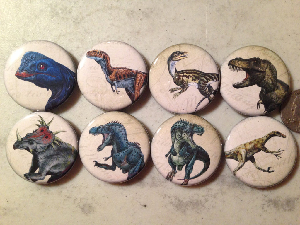 Dinosaur Buttons Set: Pinbacks, Magnets, Flatbacks - Set 1