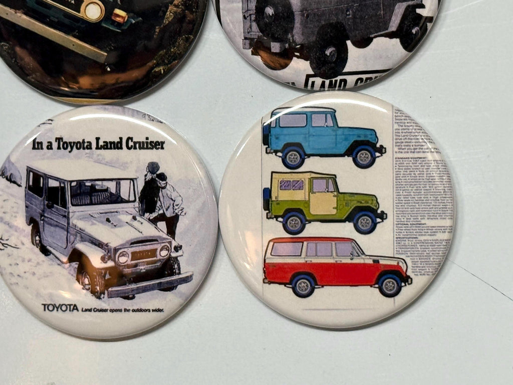 6 Toyota Land Cruiser, Pin-back buttons or Magnet Buttons. Several sizes/styles available (set1)