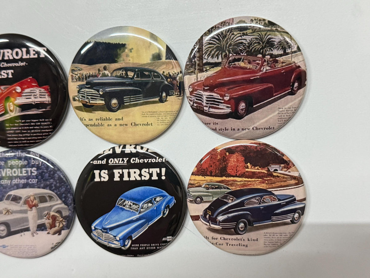 Chevy Fleetline Buttons: Vintage Car Pinback, Magnet, or Keychain