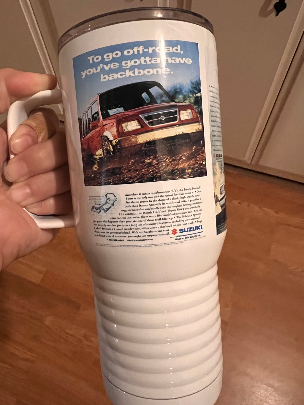 Suzuki Samurai/Sidekick Travel Mug: Vintage Auto Ad, Stainless Steel 20 oz