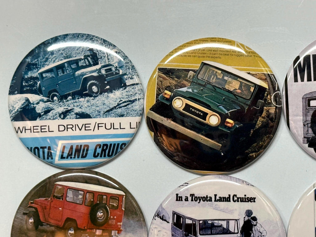 6 Toyota Land Cruiser, Pin-back buttons or Magnet Buttons. Several sizes/styles available (set1)