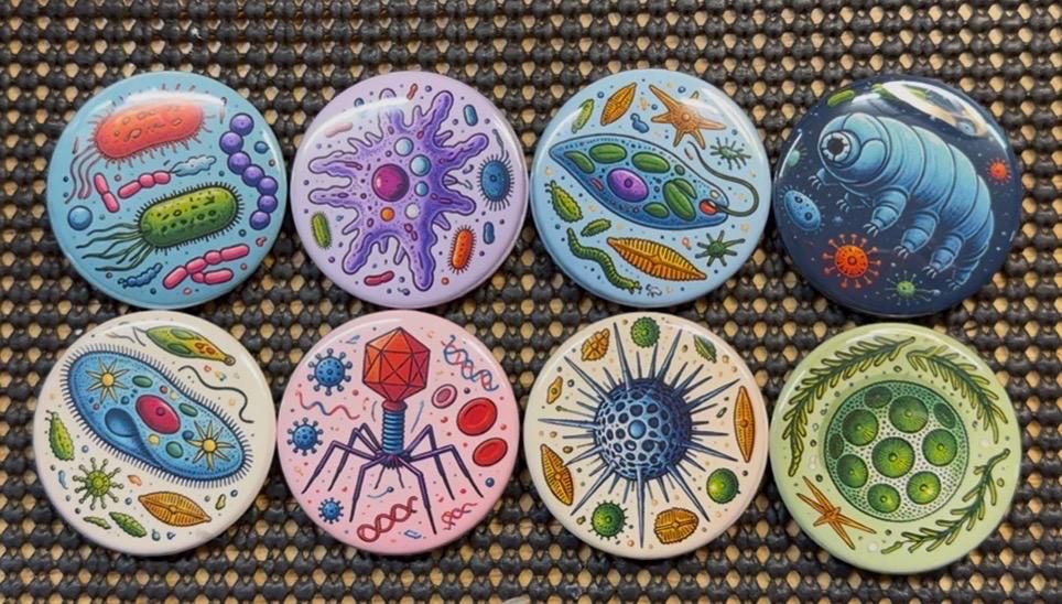 Micro Wonders: Colorful Microorganism Button or Magnet Set (Set of 8)
