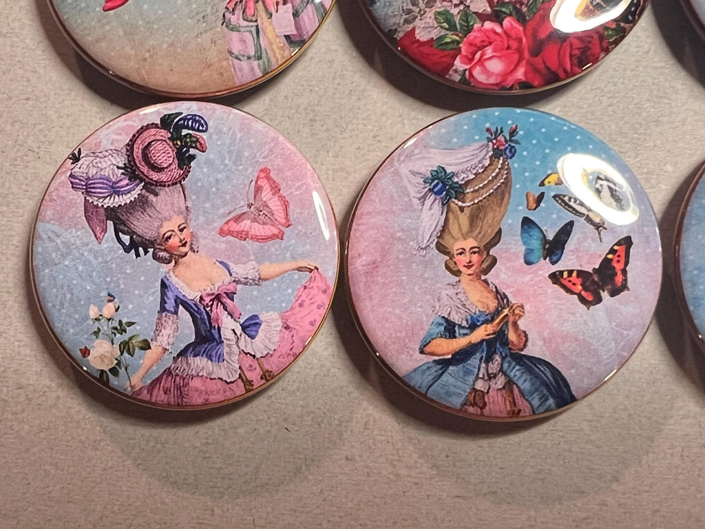 6 Marie Antoinette Shabby Chic Fridge Magnets.  Choose your size/style. (S2)