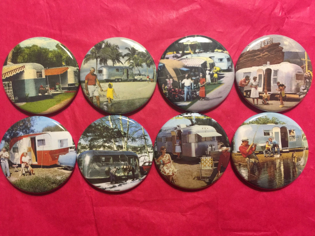 Retro Trailer Buttons: Vintage Camper Magnets, Pinbacks & More - Set2