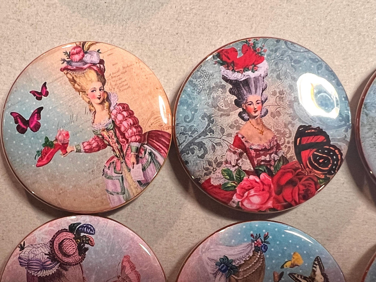 6 Marie Antoinette Shabby Chic Fridge Magnets.  Choose your size/style. (S2)