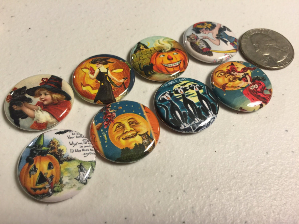Vintage Halloween Magnet Set: Spooky Witch & Pumpkin Designs