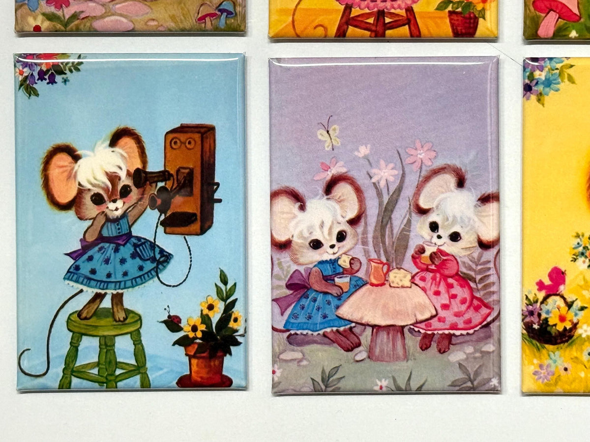 Retro Mice, Fridge magnets or pinback buttons  2x3 inch