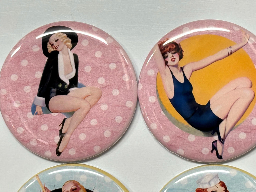 6 Pinups, pinbacks, flatbacks and more.  Choose your size/style. (s2)