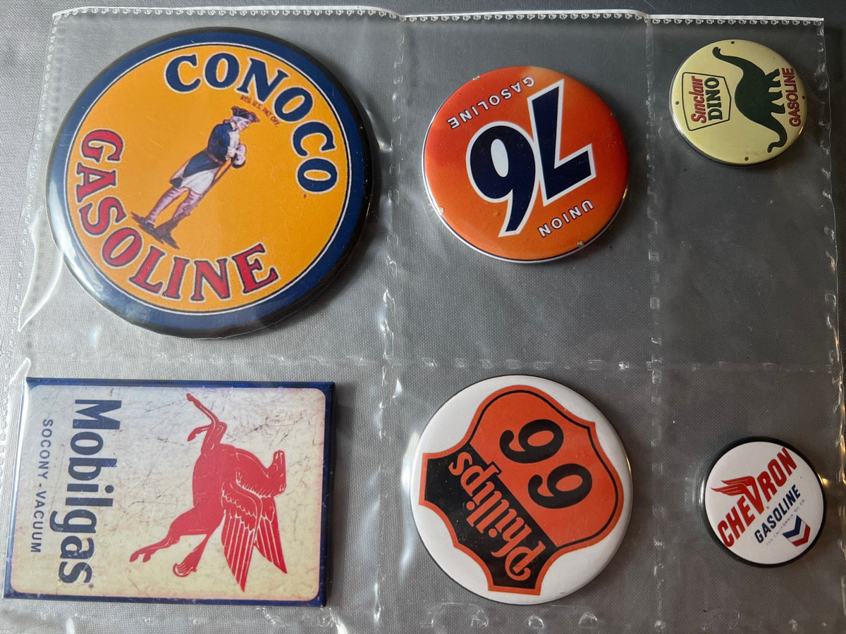 6 Gas Station Button Magnets, different sizes SetD