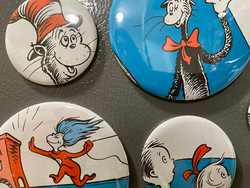 5 The Cat in the Hat magnet buttons, party favors from repurposed book Set 2
