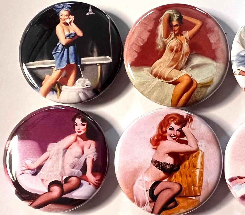 8 Pinup Girls Magnet Buttons or Pinbacks 1.5 inch buttons, Retro Vintage pin-up girls Set4