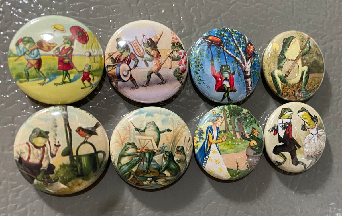 Frog Magnets Set: Vintage Style Reptile Art - Choose Size & Style