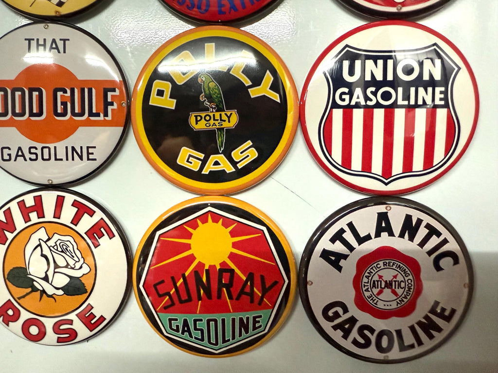Vintage Gas Station Sign Buttons: Pinback, Magnet, or Flat - Set of 12