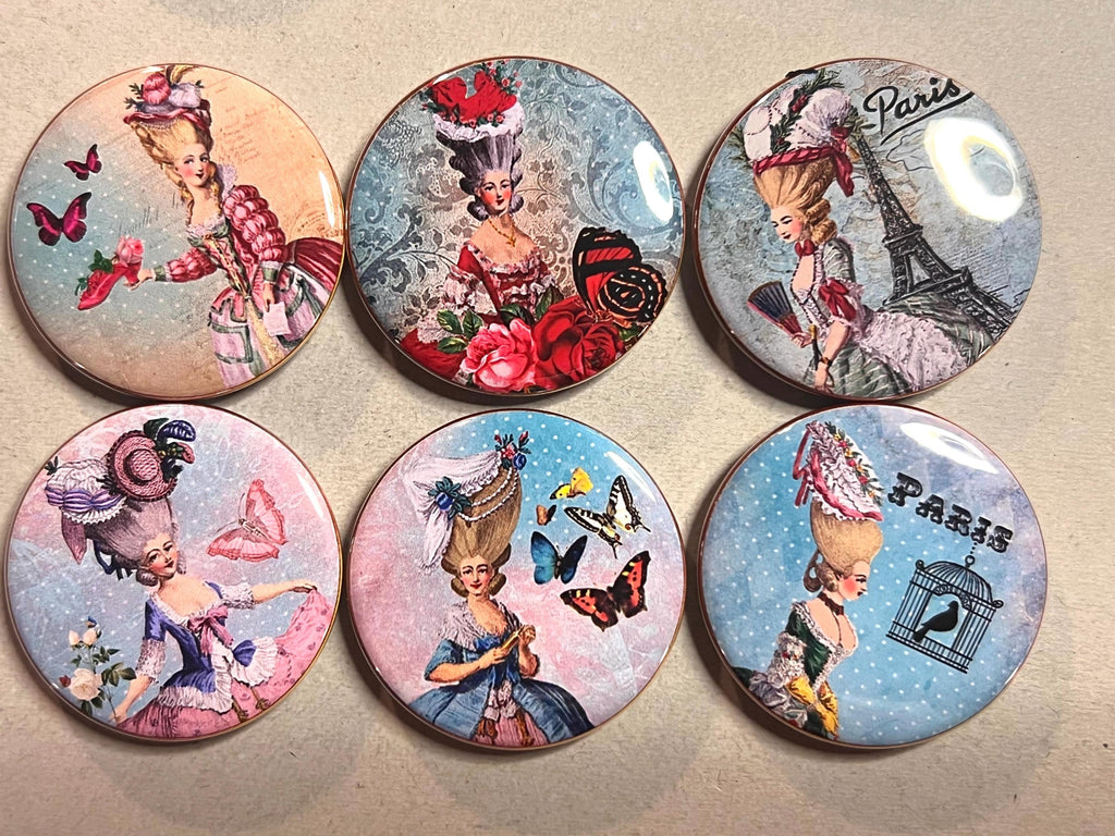 6 Marie Antoinette Shabby Chic Fridge Magnets.  Choose your size/style. (S2)