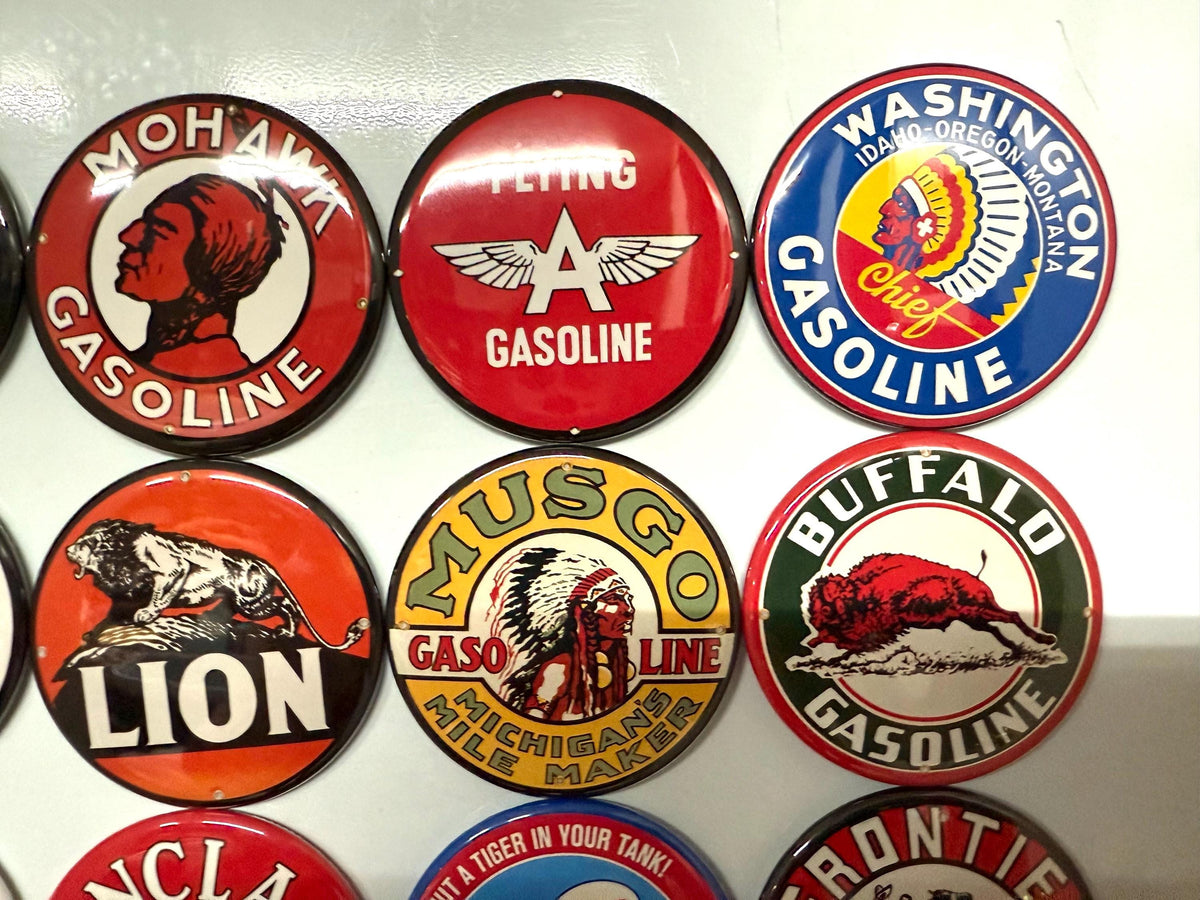 Vintage Gas Station Sign Buttons - Set of 12