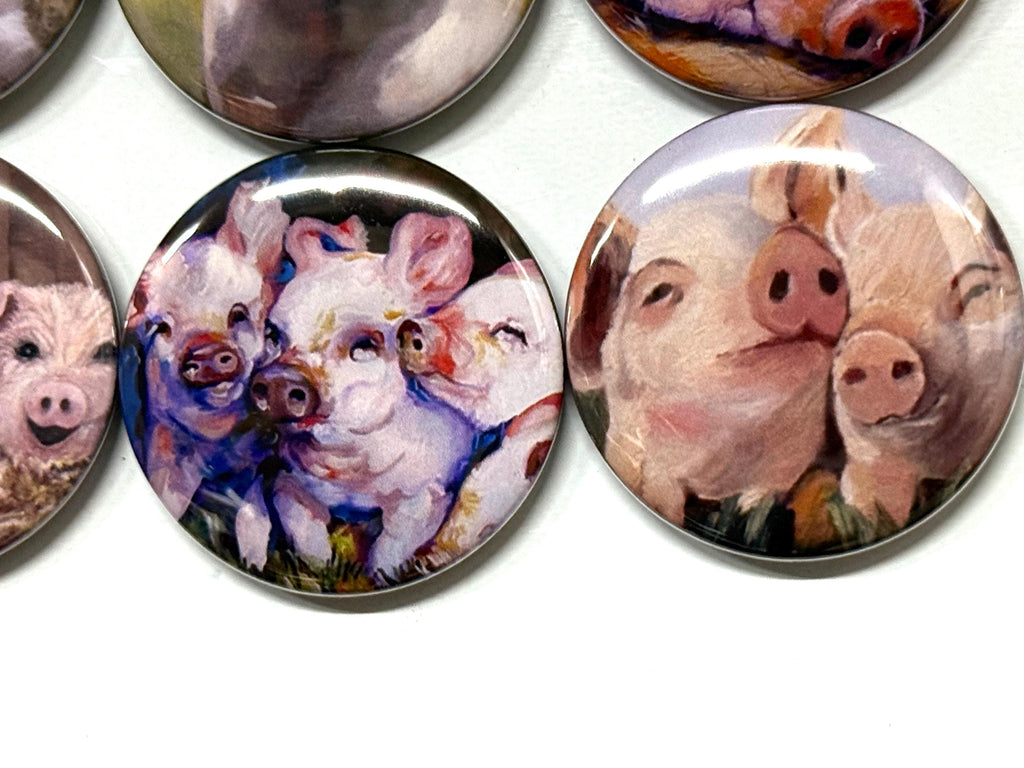 8 Cute Pig buttons, available as pinback, flatbacks, magnets etc. Several button sizes to choose from.