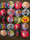 Karate Party Favors: Pink Martial Arts Pinback Buttons, Magnets - Set of 20/24