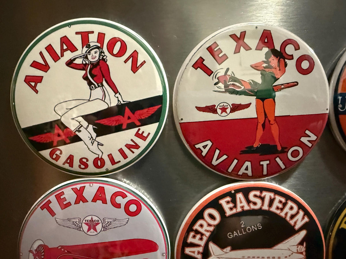 6 Aviation signs, Pin-back buttons or Magnet Buttons. Several sizes/styles available