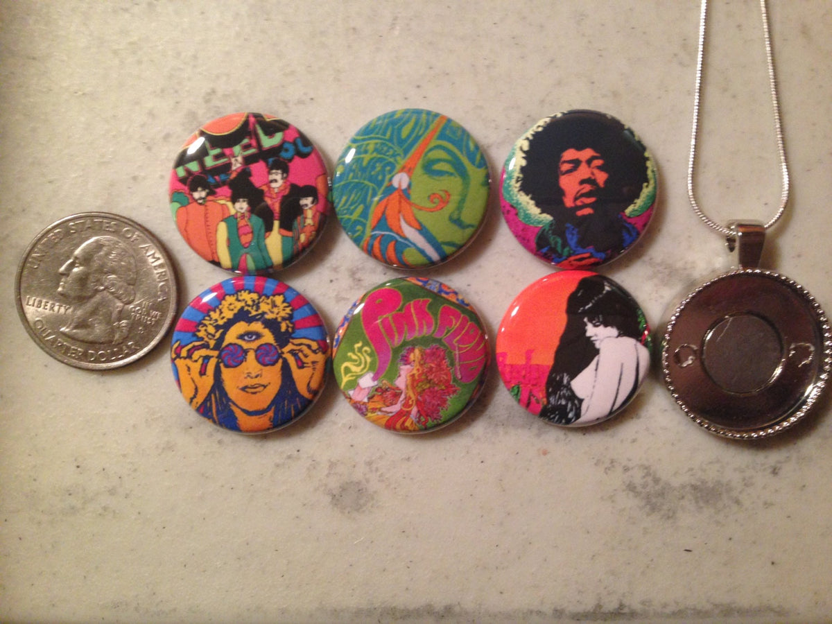 Retro Music Buttons: 6-Piece Set, Flatback, Pinback, Magnet Options