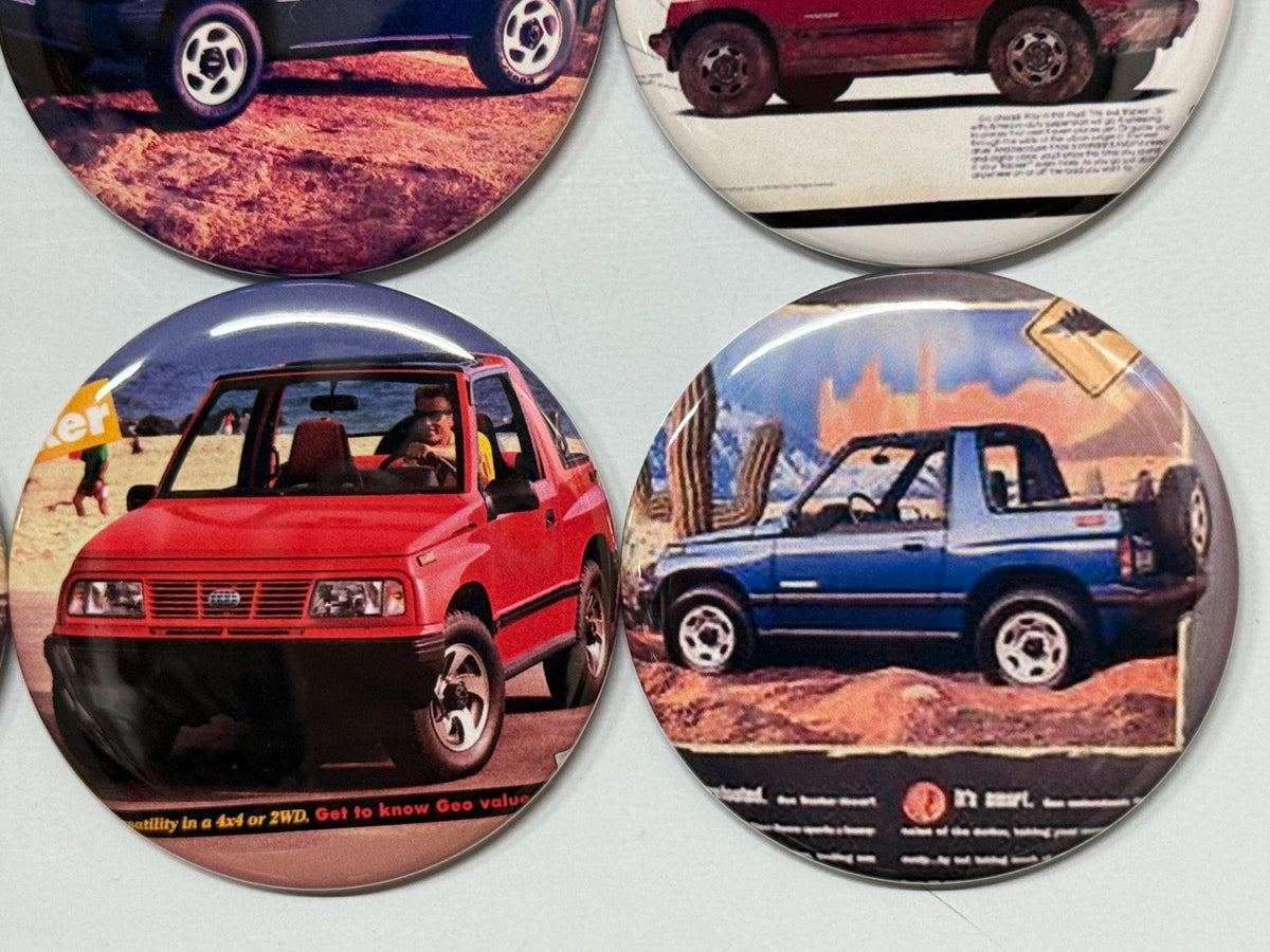Geo Tracker 2 Door Buttons: Fridge Magnets, Pinbacks, Flatbacks