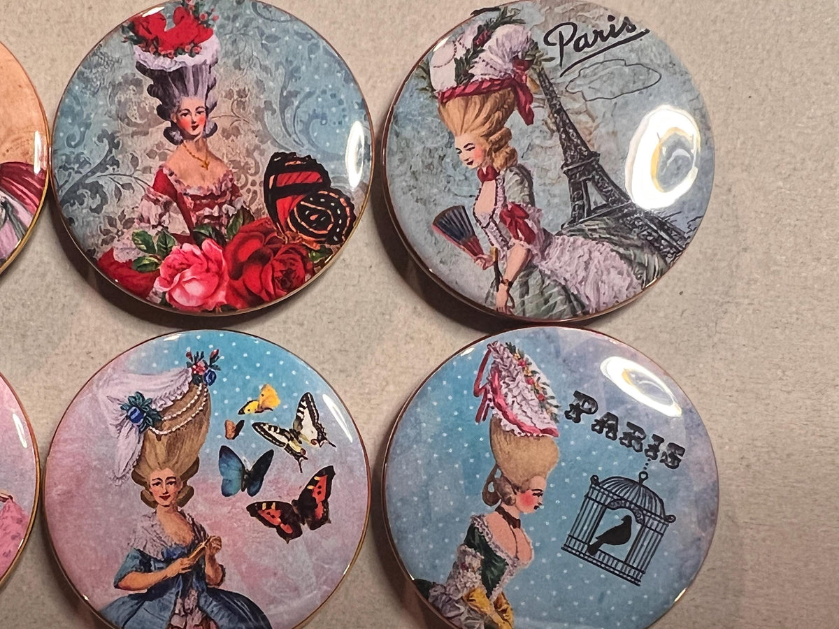 6 Marie Antoinette Shabby Chic Fridge Magnets.  Choose your size/style. (S2)