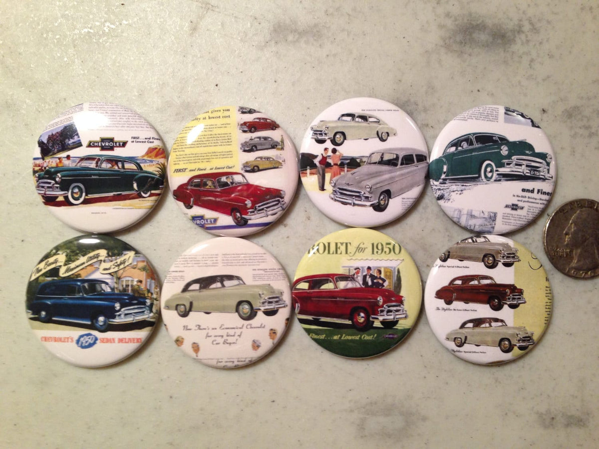 1950 Chevy Car Buttons: Magnet, Pinback, Flatback Options (SET 2)