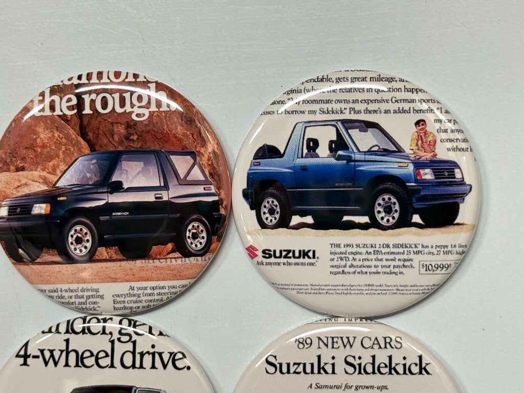 6 Suzuki Sidekick, Fridge magnets, pinbacks or flatbacks. Several sizes to choose from.
