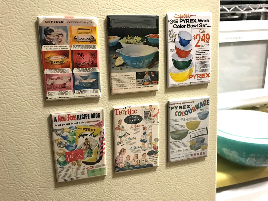 Pyrex Fridge magnets 2x3 inch Vintage Pyrex ads Set 1
