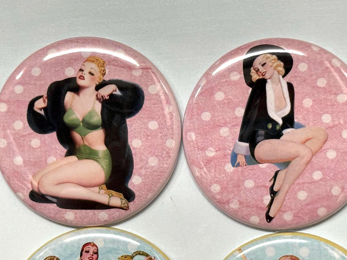6 Pinups, pinbacks, flatbacks and more.  Choose your size/style. (s2)
