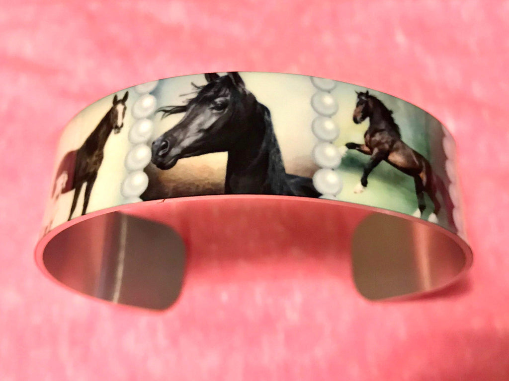 Horse Aluminum Cuff Bracelet: Custom Pearl Graphic Bracelet