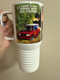 Geo Tracker Travel Mug: Vintage Auto Ad, Stainless Steel