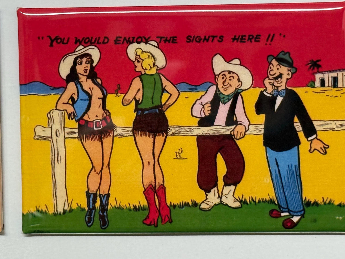 6 vintage old west post cards fridge magnets size 2x3"