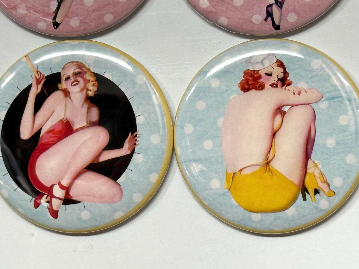 6 Pinups, pinbacks, flatbacks and more.  Choose your size/style. (s2)