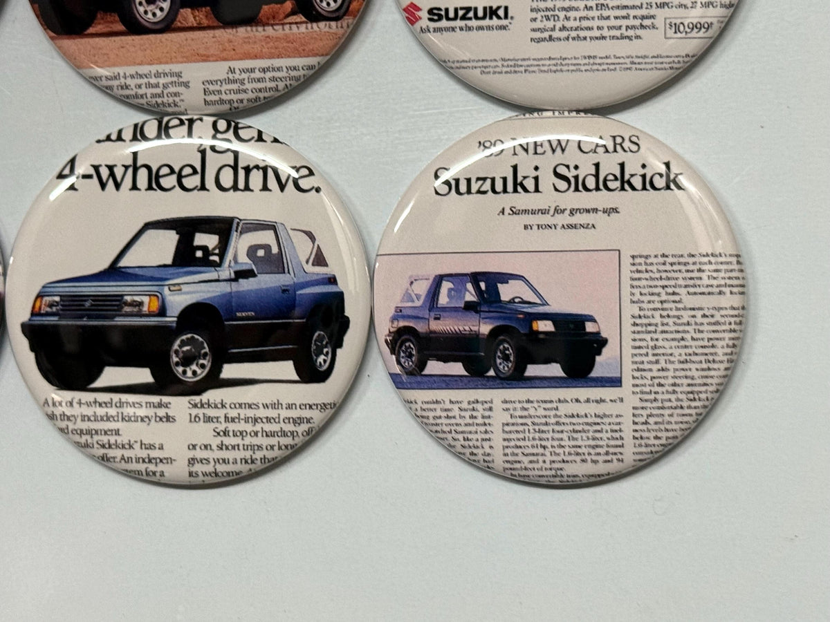 6 Suzuki Sidekick, Fridge magnets, pinbacks or flatbacks. Several sizes to choose from.