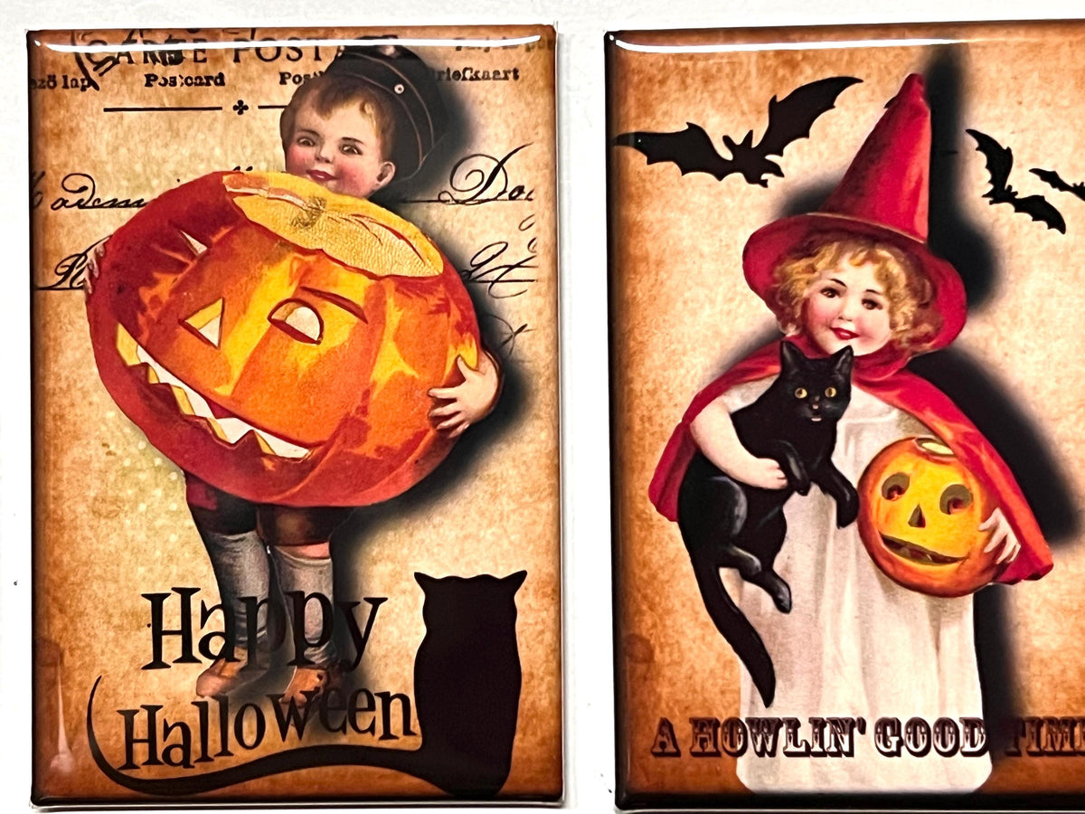 6 vintage halloween fridge magnets size 2x3"